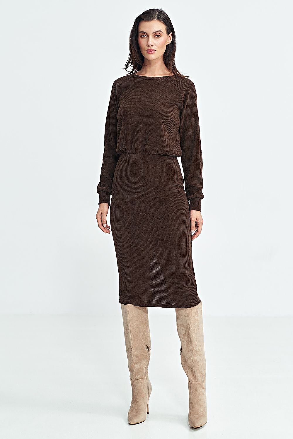 Ribbed Knit Daydress with Ruffle Sleeves - Michelle & Kenza Co.