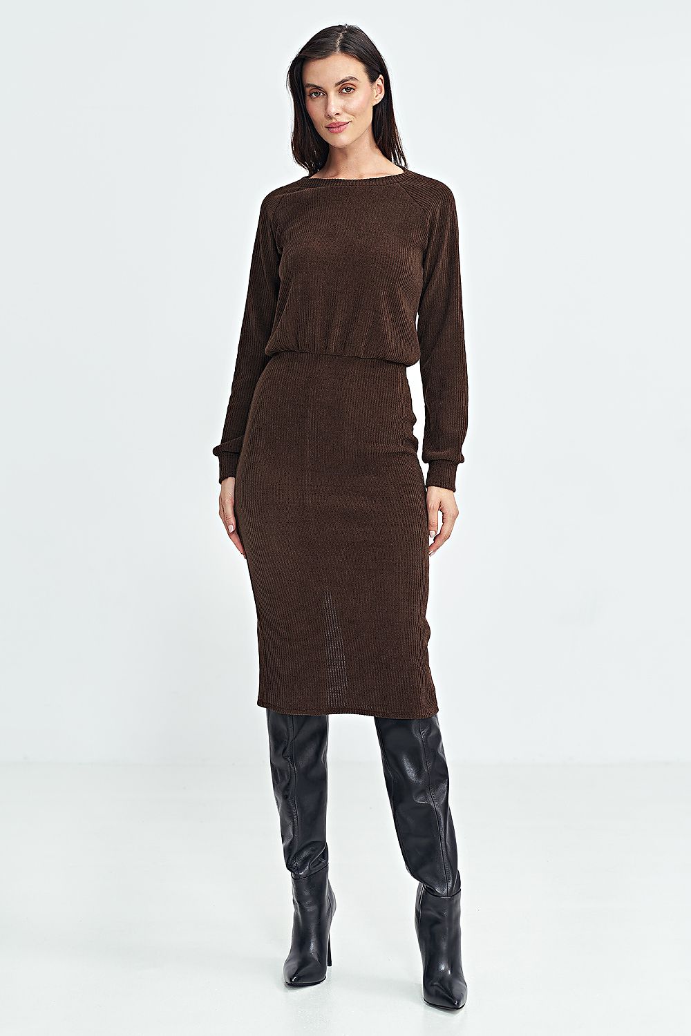 Ribbed Knit Daydress with Ruffle Sleeves - Michelle & Kenza Co.