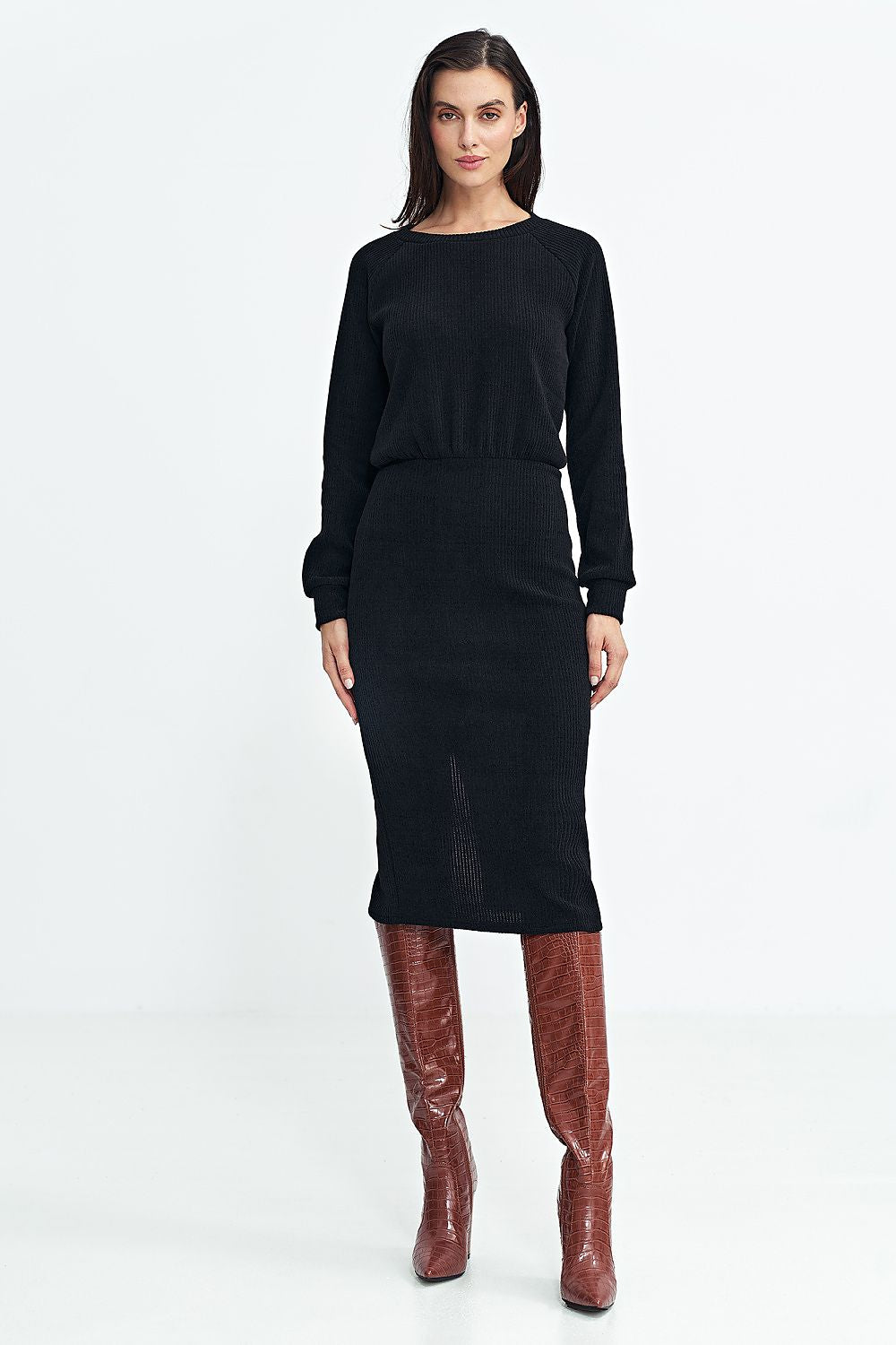 Ribbed Knit Daydress with Ruffle Sleeves - Michelle & Kenza Co.