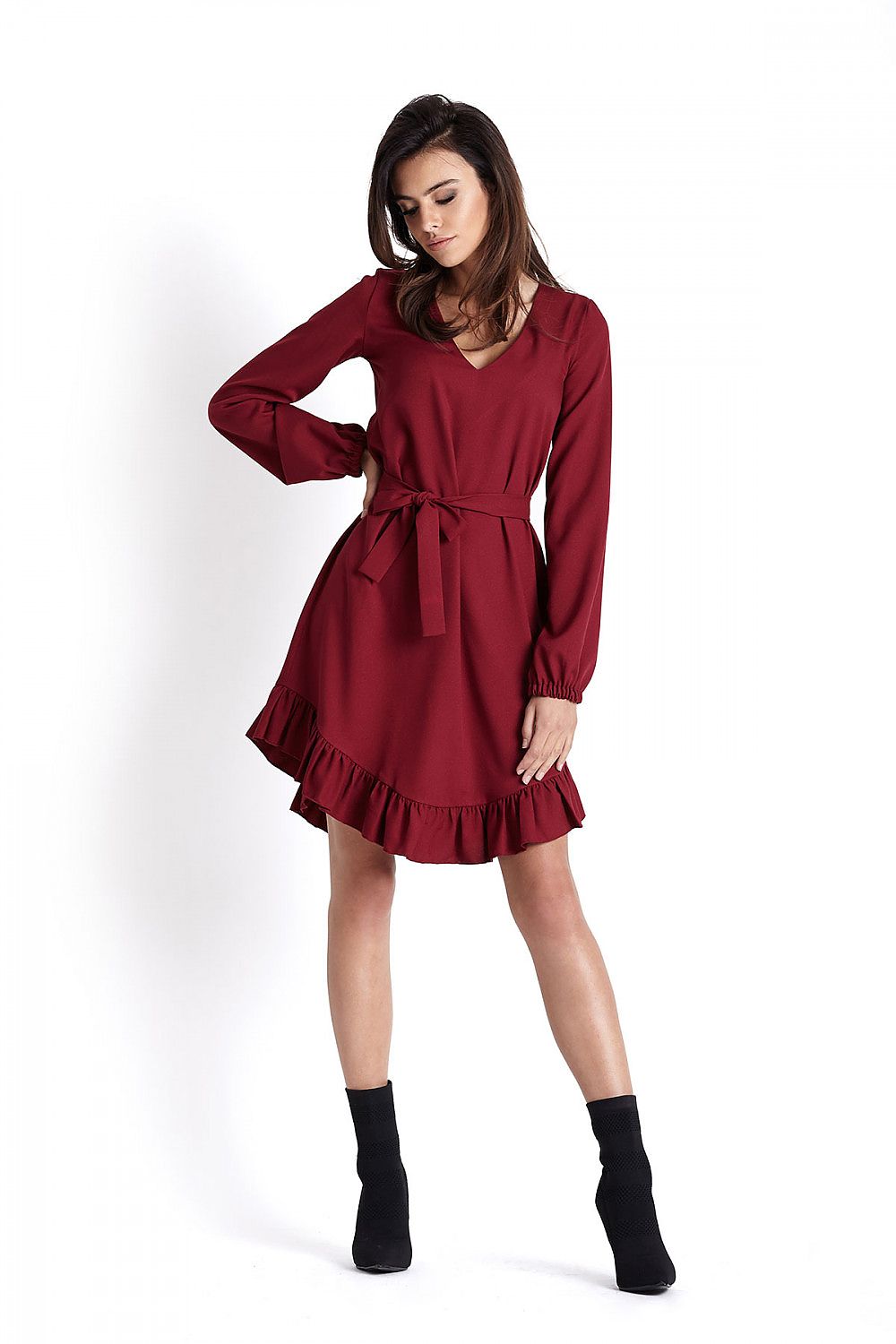 Airy Frilled Dress with Belt