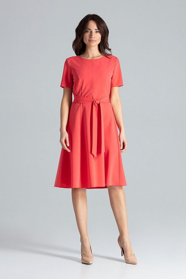 Belted Midi Dress with Boat Neck