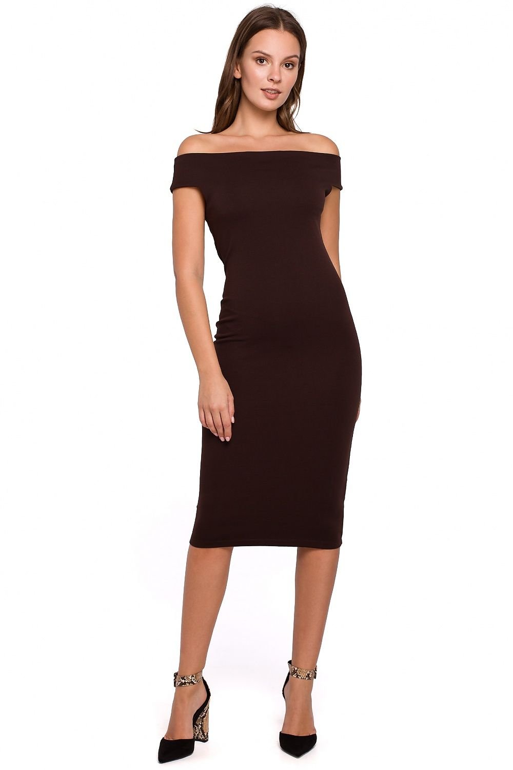 Fitted Shoulder-Baring Midi Dress