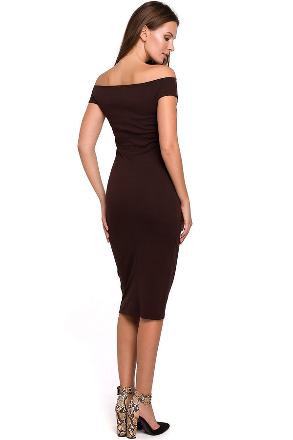 Fitted Shoulder-Baring Midi Dress