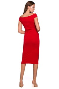 Fitted Shoulder-Baring Midi Dress