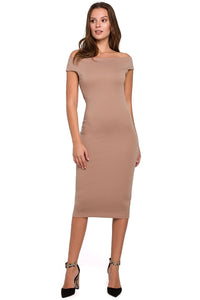 Fitted Shoulder-Baring Midi Dress