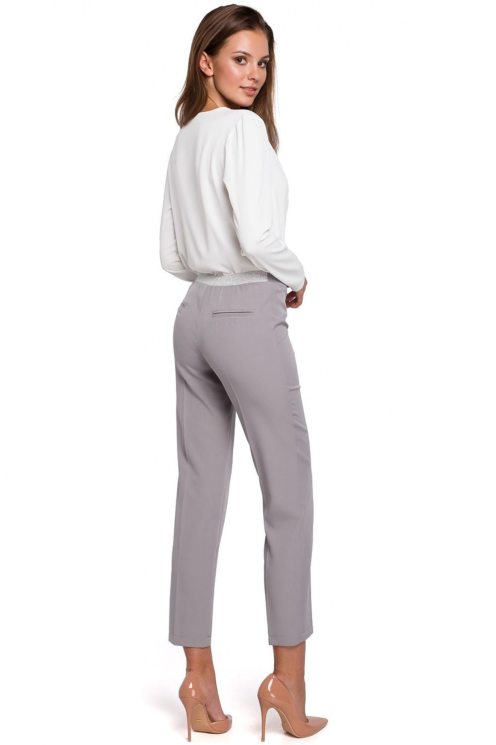 Elegant Silver Thread Cigarette Pants