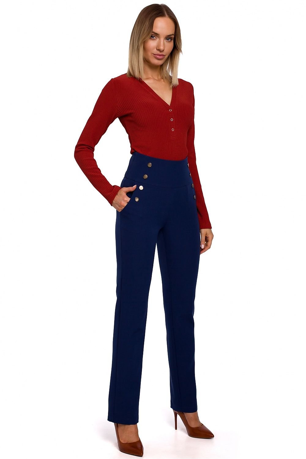 Slim-Fit High Waist Trousers