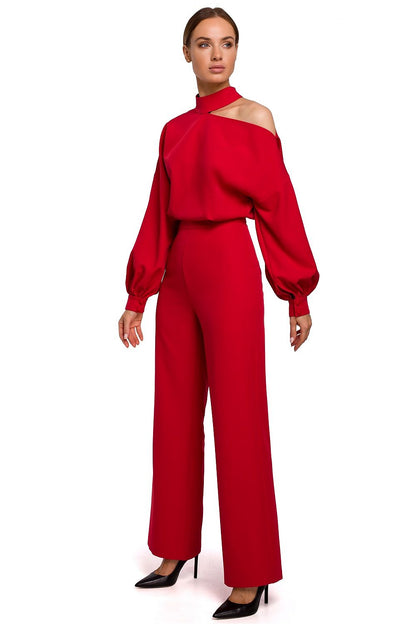 Slit Neckline Elegant Evening Jumpsuit