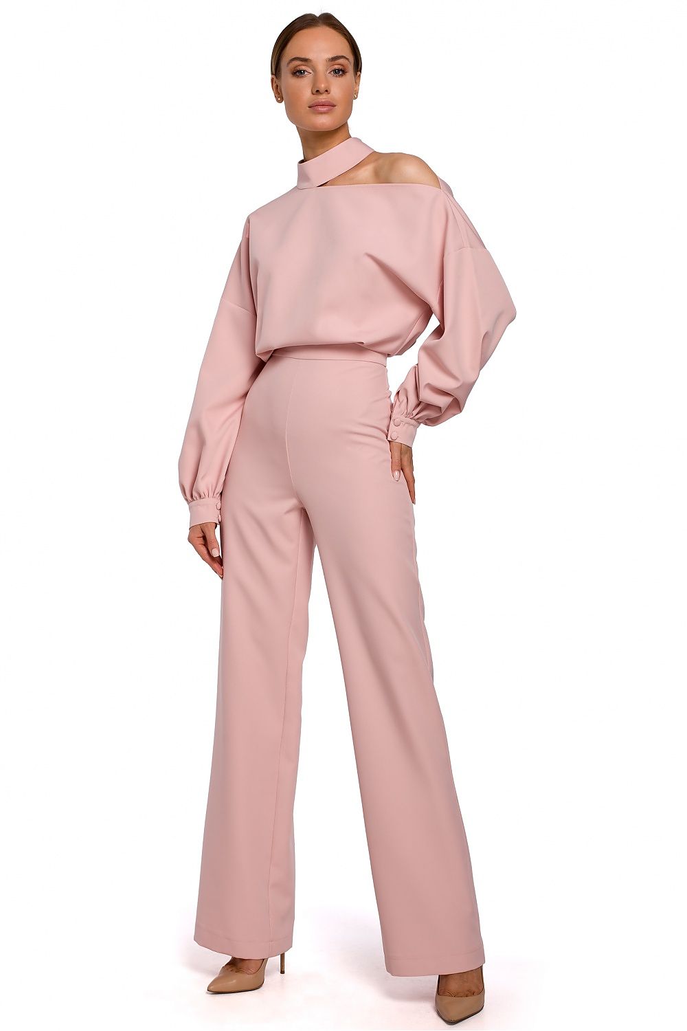 Slit Neckline Elegant Evening Jumpsuit