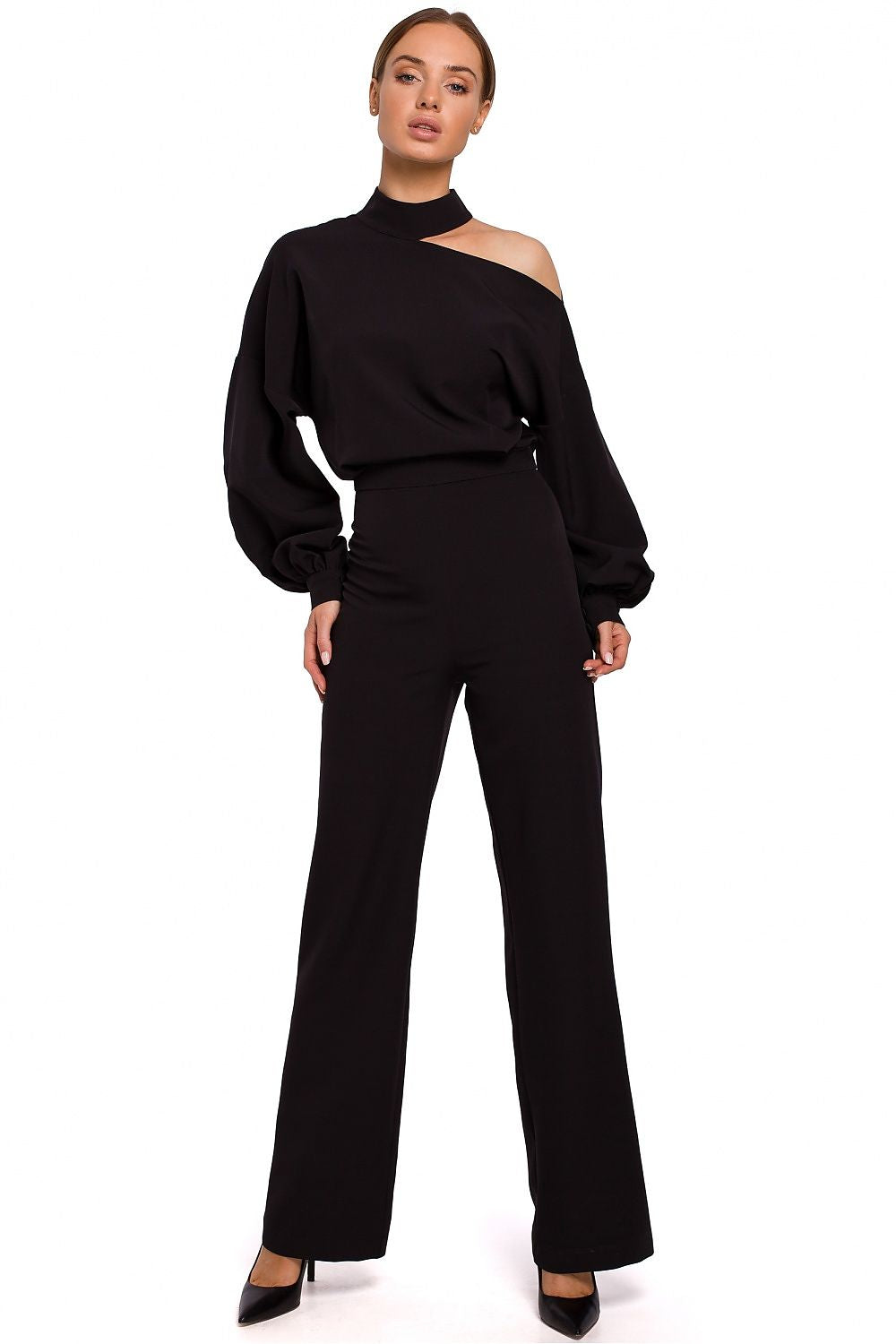 Slit Neckline Elegant Evening Jumpsuit