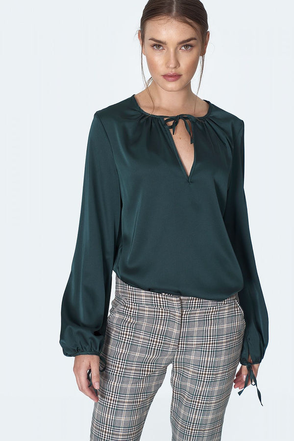 Chic Tie-Neck Blouse with Buffet Sleeves