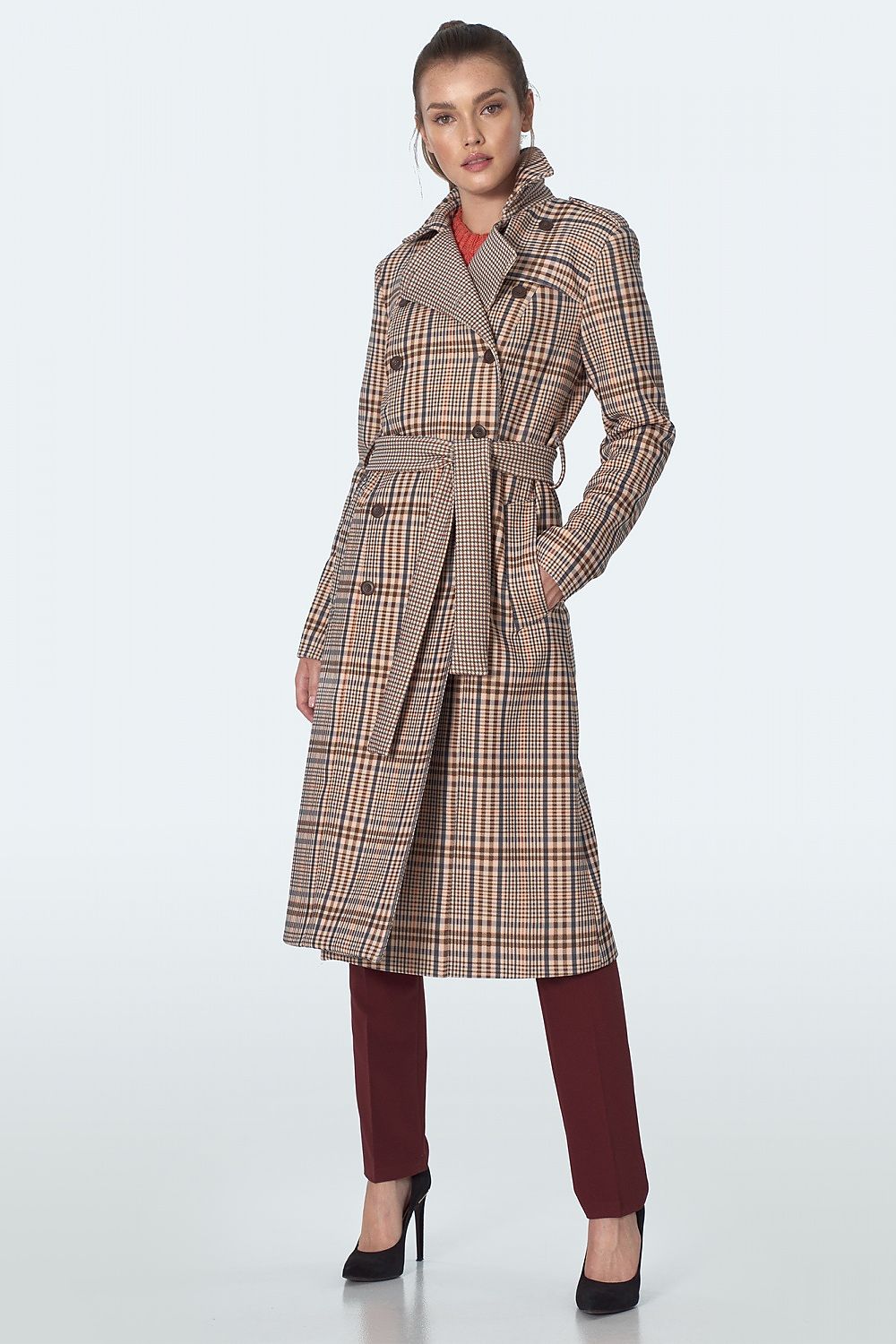 Checked Coat with Elegant Waist Definition - Michelle & Kenza Co.