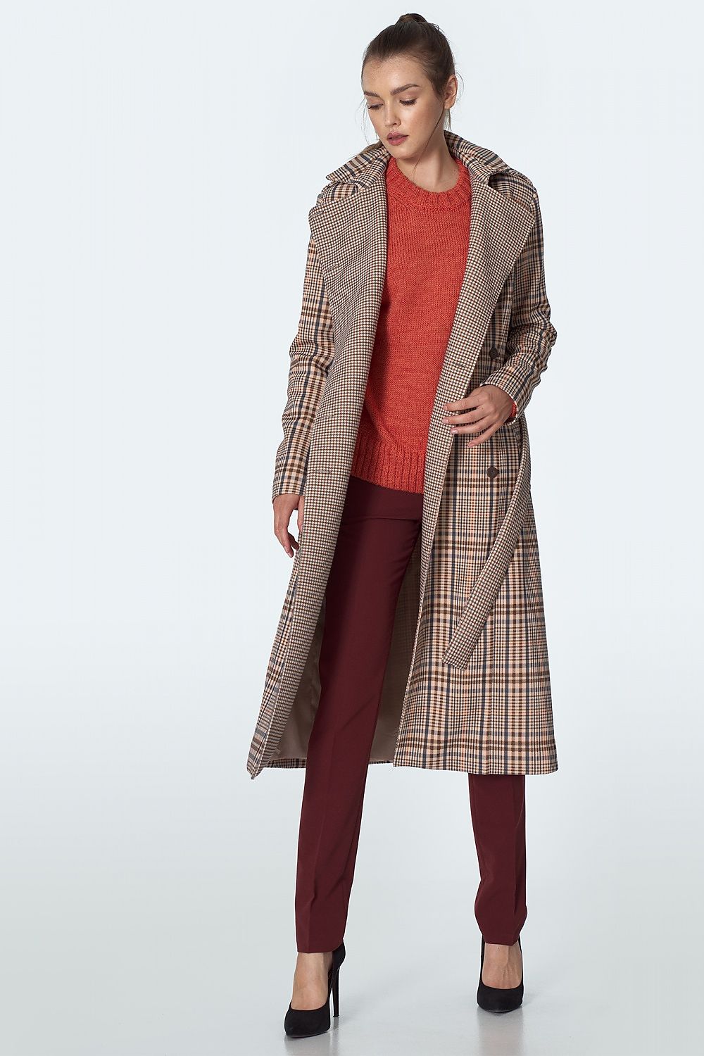 Checked Coat with Elegant Waist Definition - Michelle & Kenza Co.