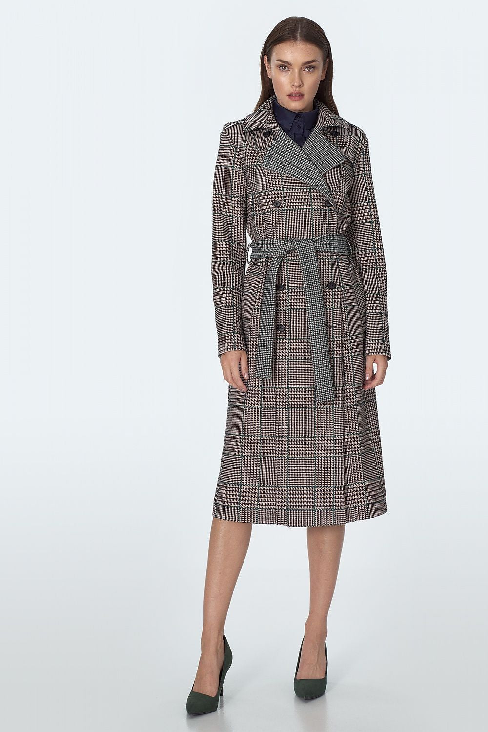 Checked Coat with Elegant Waist Definition - Michelle & Kenza Co.