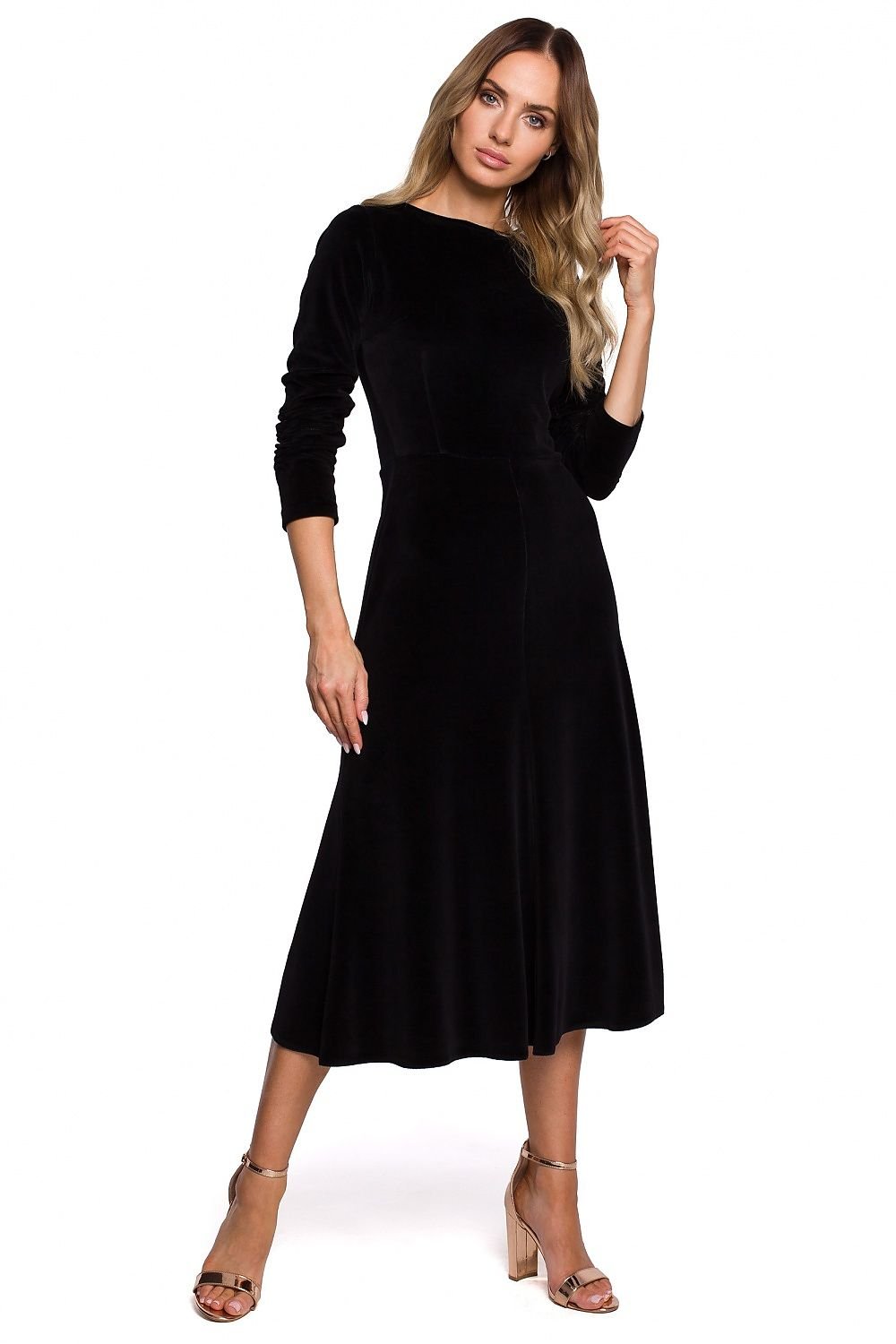 Elegant Pleated Sleeve Velour Dress