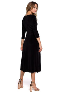 Elegant Pleated Sleeve Velour Dress