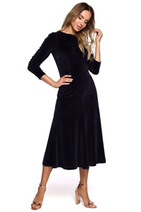 Elegant Pleated Sleeve Velour Dress