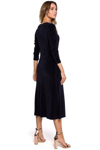 Elegant Pleated Sleeve Velour Dress