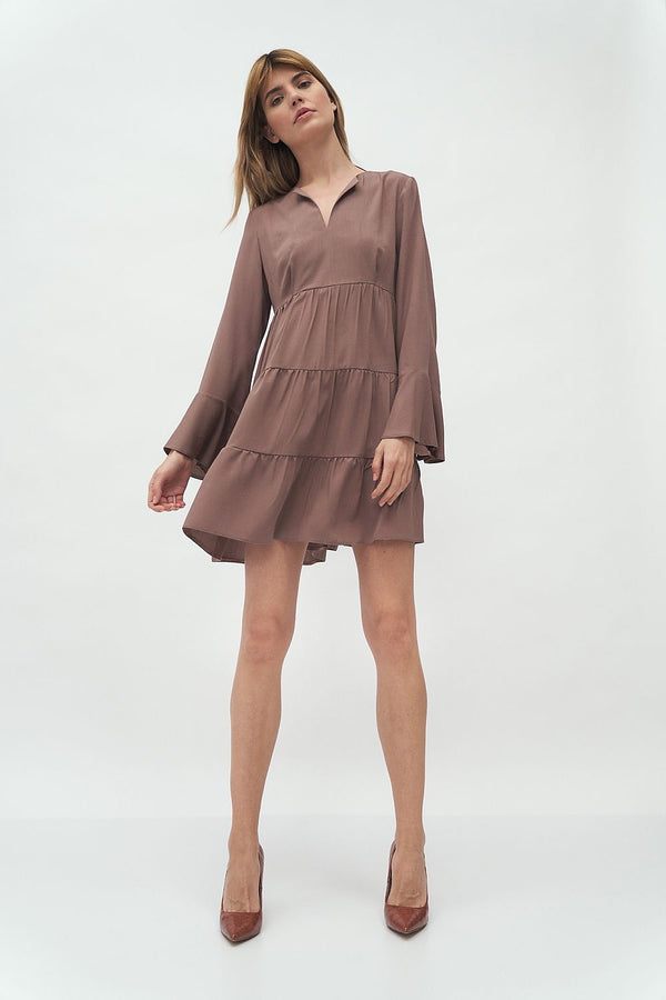 V-Neck Frill Dress for Casual Elegance