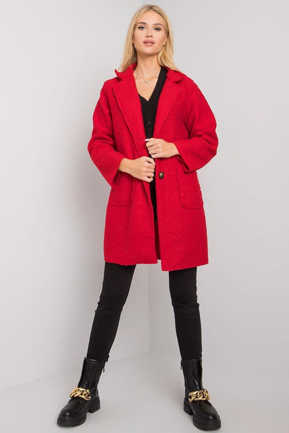 Red Bouclé Autumn Coat