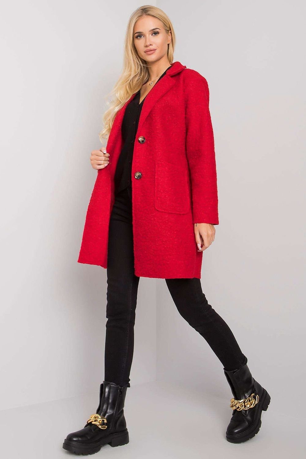 Red Bouclé Autumn Coat