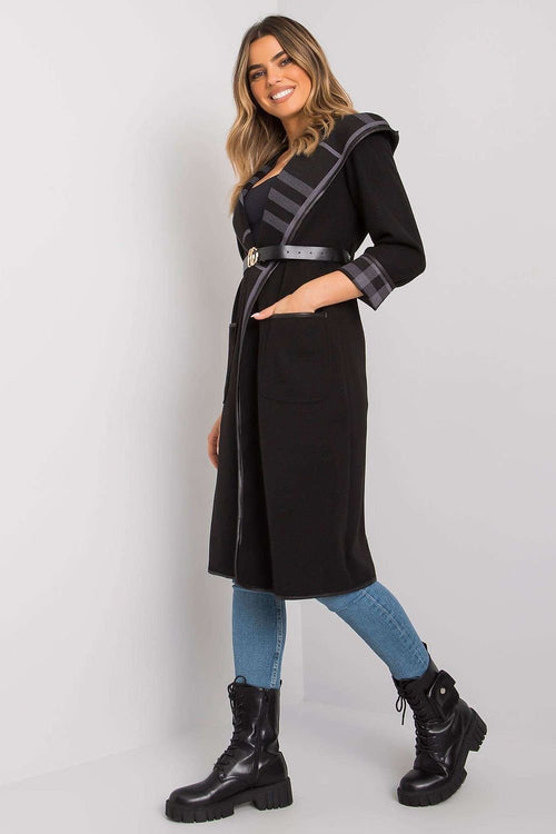 Alicia Black Hooded Belted Coat: Elegant Noir Hooded Coat