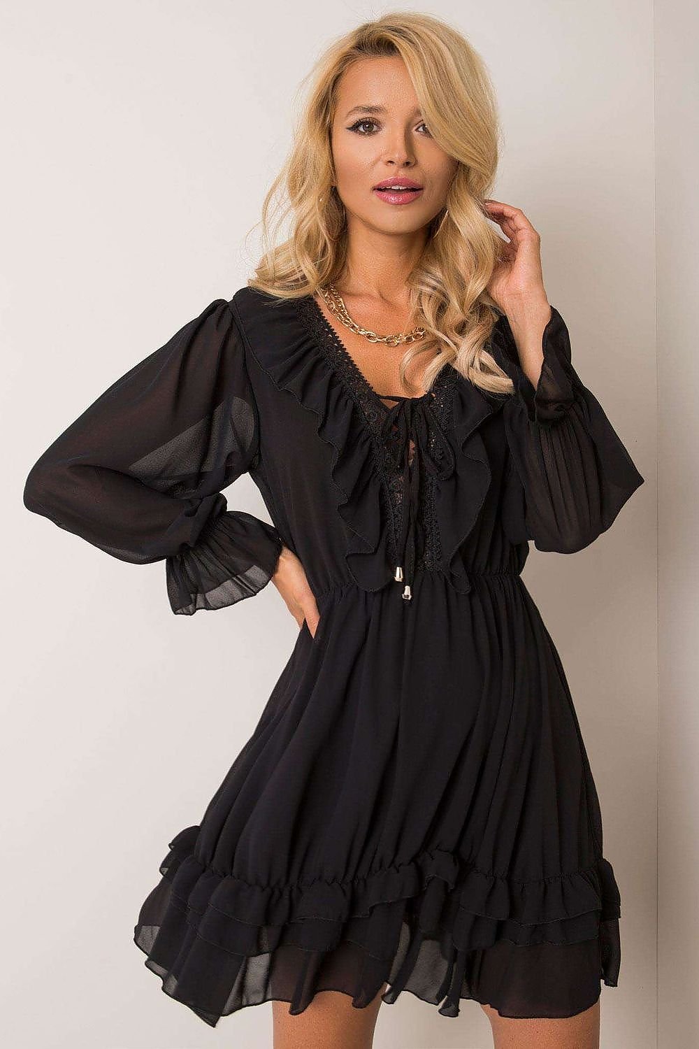 Frilled Lace A-Line Dress