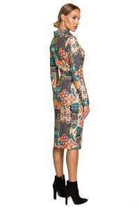 Multicolor Print Pencil Midi Dress