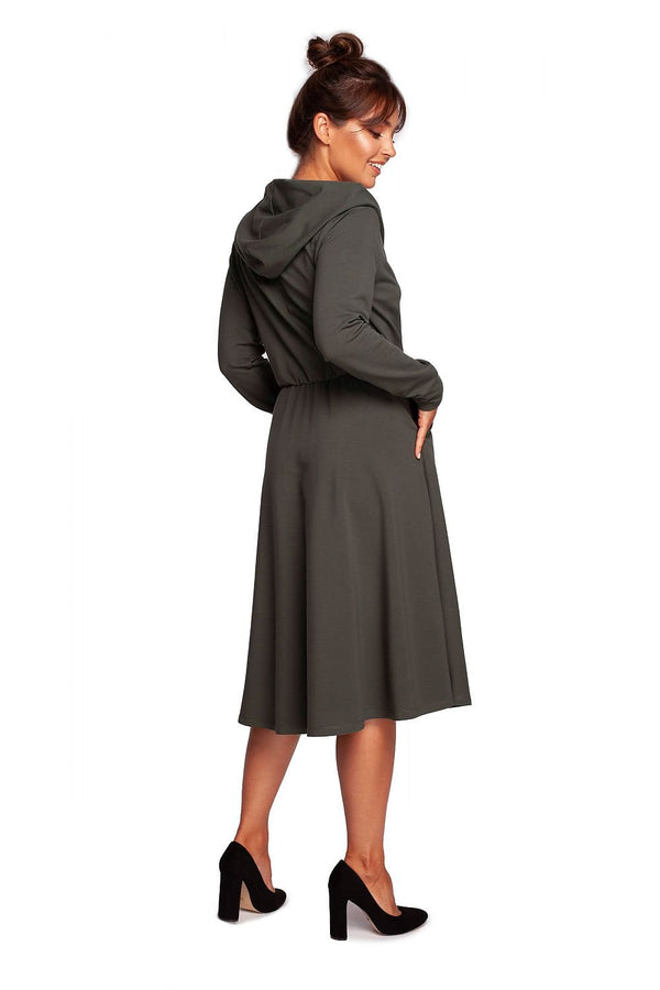 Flared Hooded Dress with Pockets