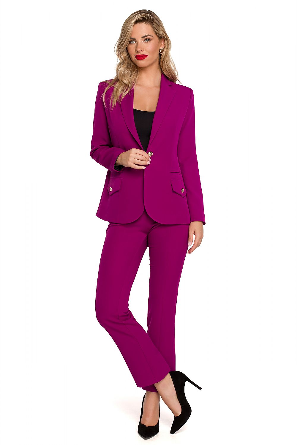 Spandex Blazer with Decorative Buttons - Michelle & Kenza Co.