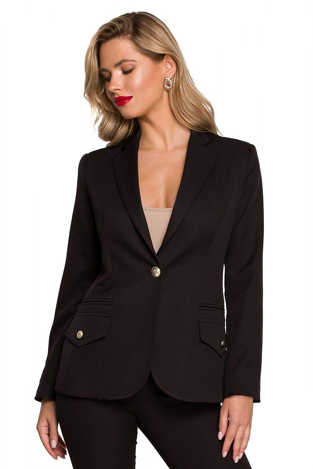 Spandex Blazer with Decorative Buttons - Michelle & Kenza Co.