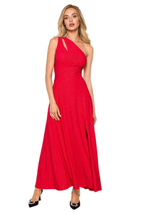 One-Shoulder Brocade Evening Gown