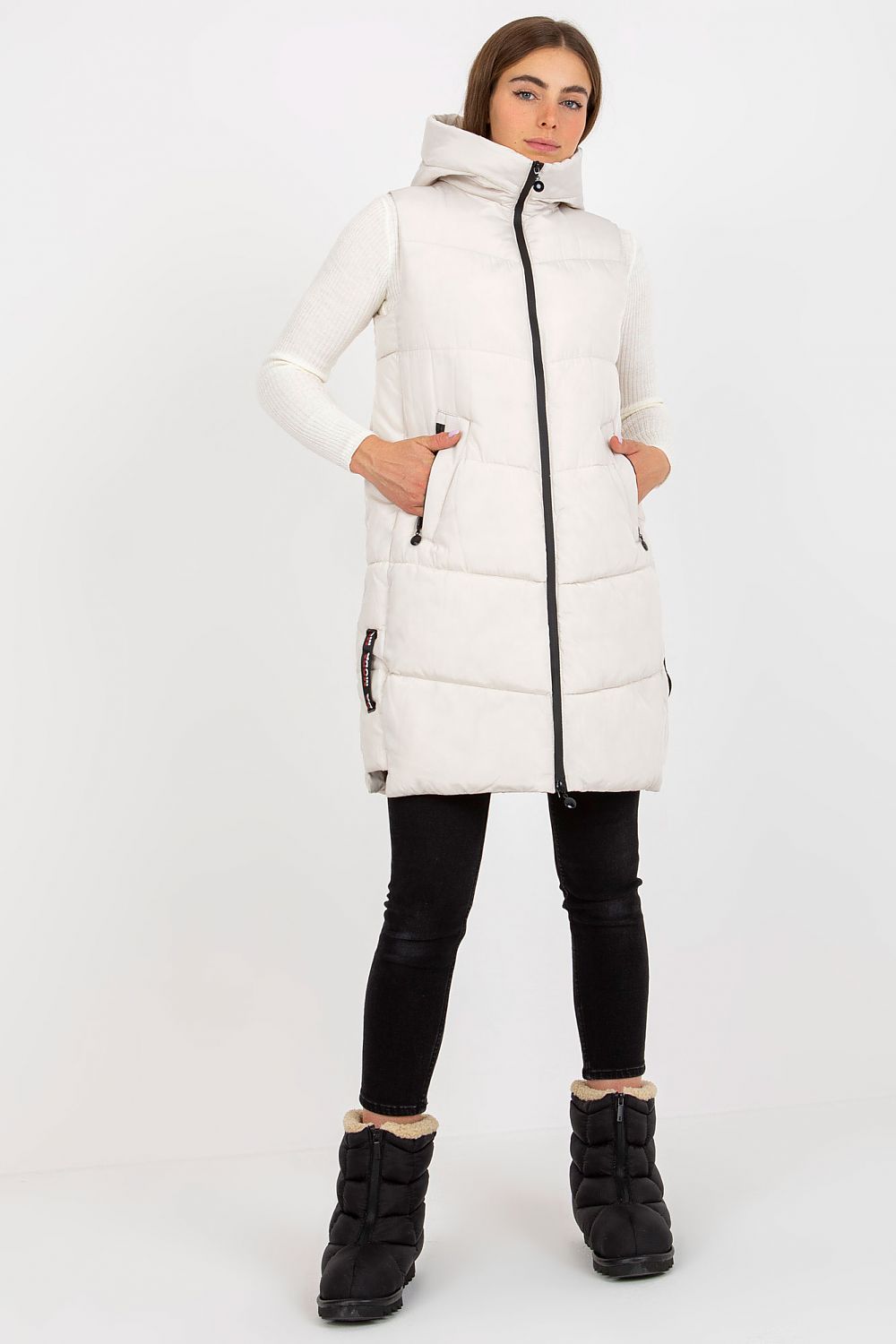 Down Quilted Gilet with Hood and Zippered Closure - Michelle & Kenza Co.