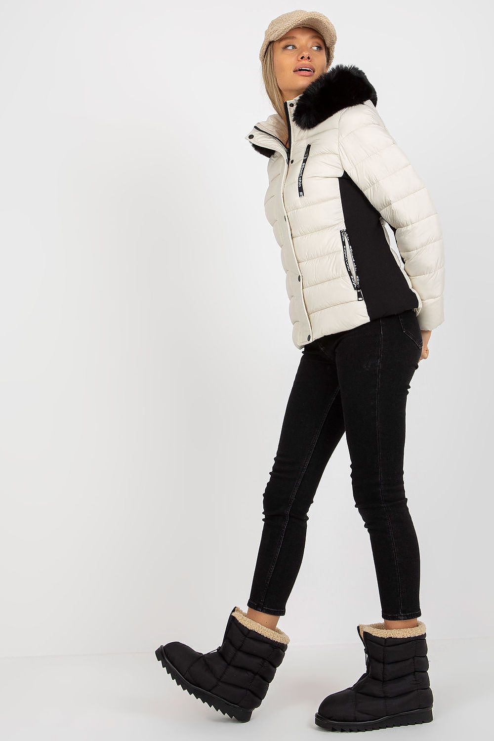 Quilted Down Jacket with Detachable Fur Hood - Michelle & Kenza Co.