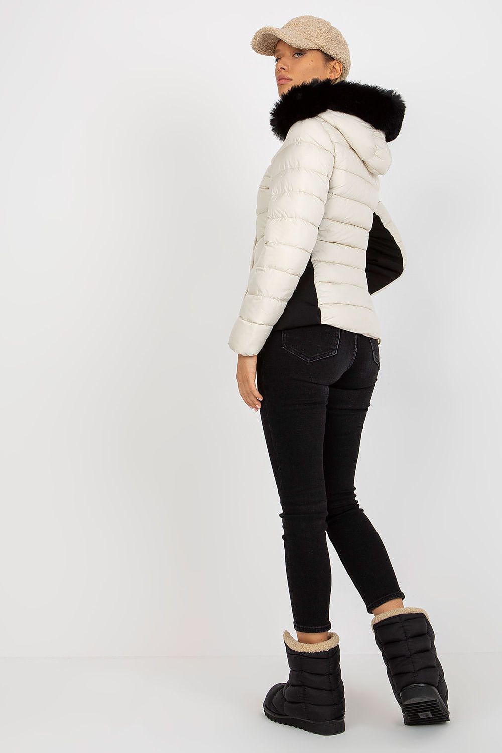 Quilted Down Jacket with Detachable Fur Hood - Michelle & Kenza Co.