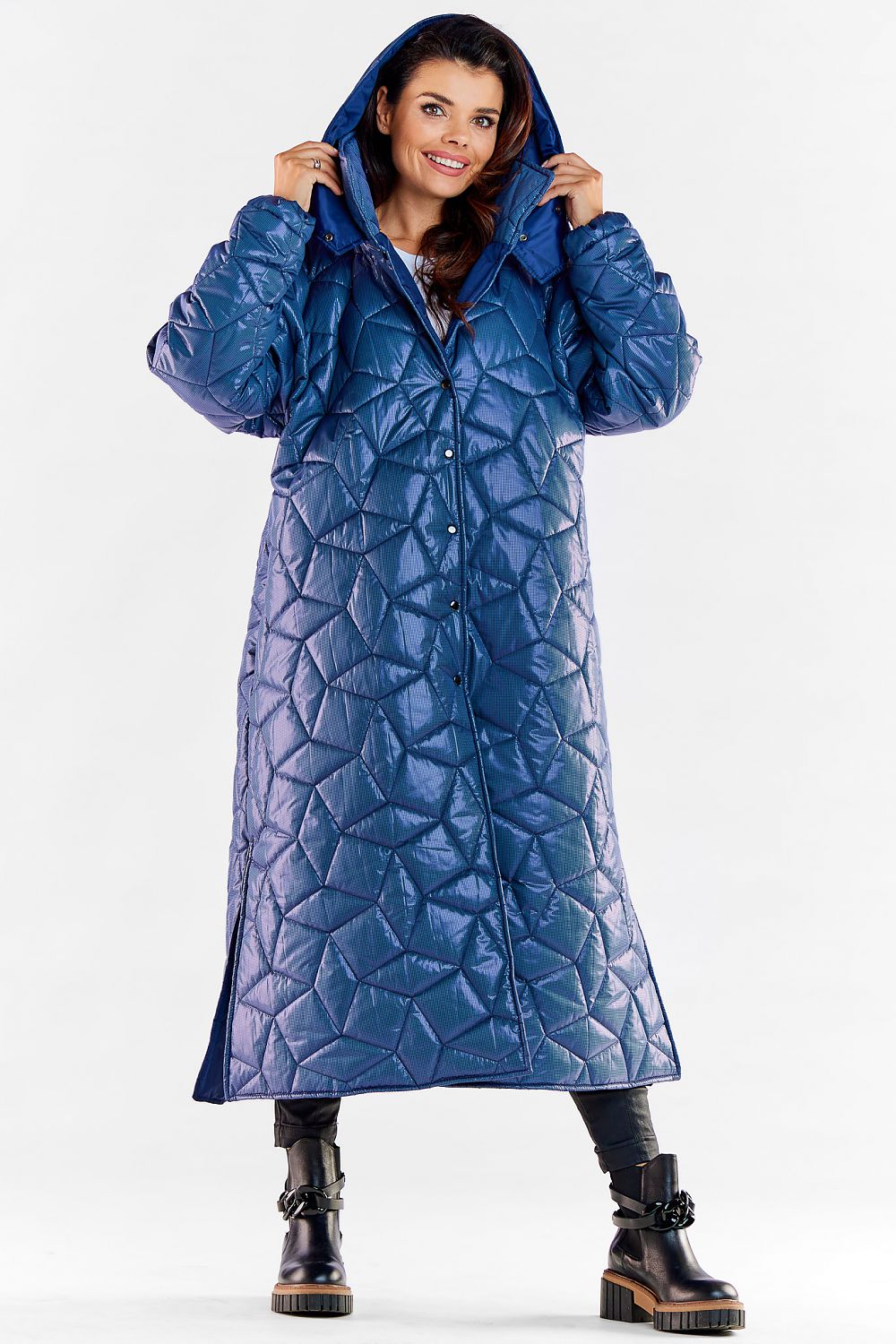 Quilted Coat with Hood and Slit Design - Michelle & Kenza Co.