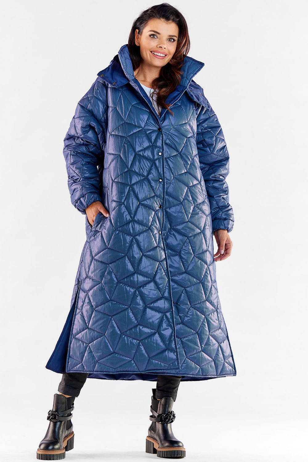 Quilted Coat with Hood and Slit Design - Michelle & Kenza Co.