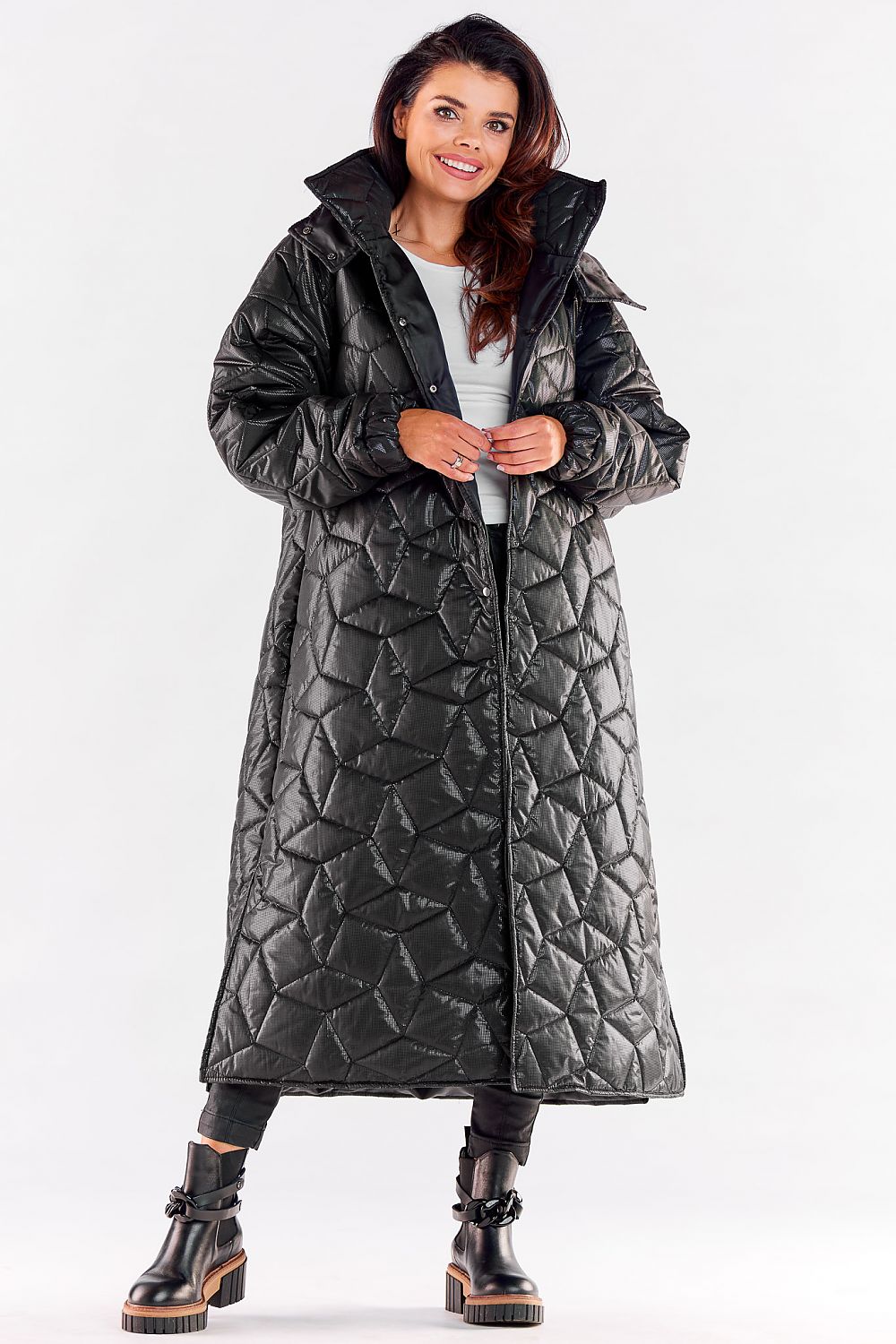 Quilted Coat with Hood and Slit Design - Michelle & Kenza Co.