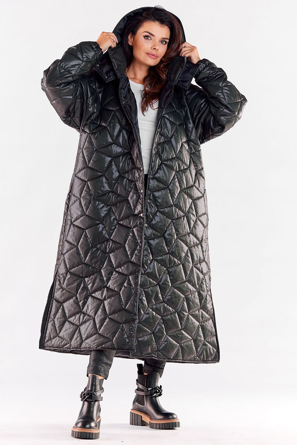 Quilted Coat with Hood and Slit Design - Michelle & Kenza Co.