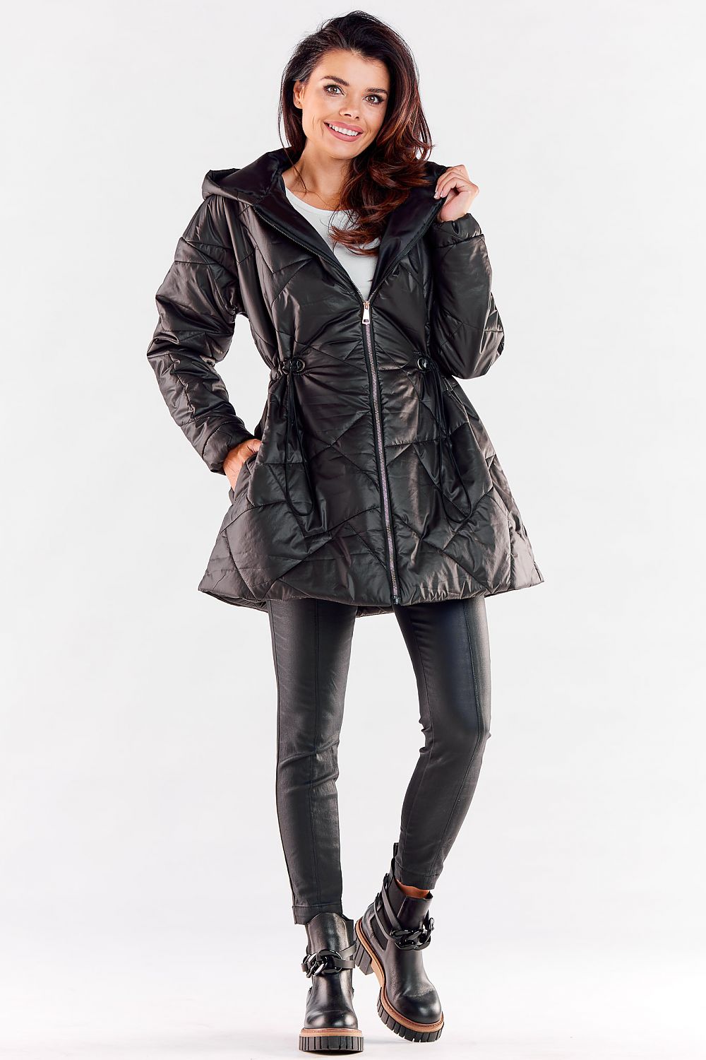 Quilted Jacket with Hood and Adjustable Waist - Michelle & Kenza Co.