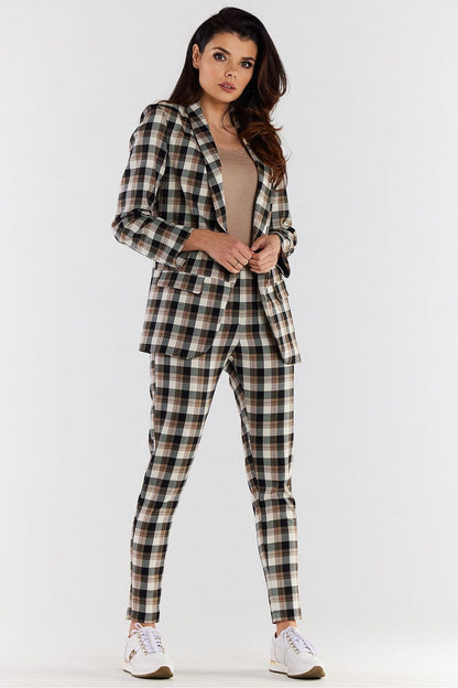 High-Waisted Plaid Cigarette Trousers