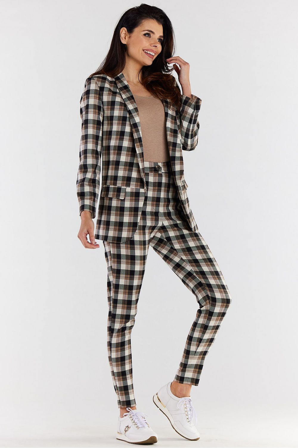 High-Waisted Plaid Cigarette Trousers