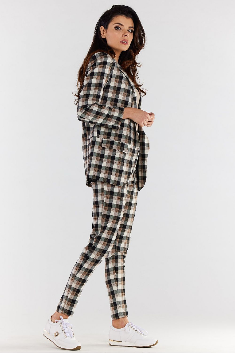 High-Waisted Plaid Cigarette Trousers