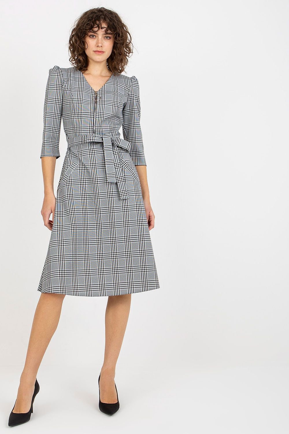 Tailored Checkered Waist Tie Dress