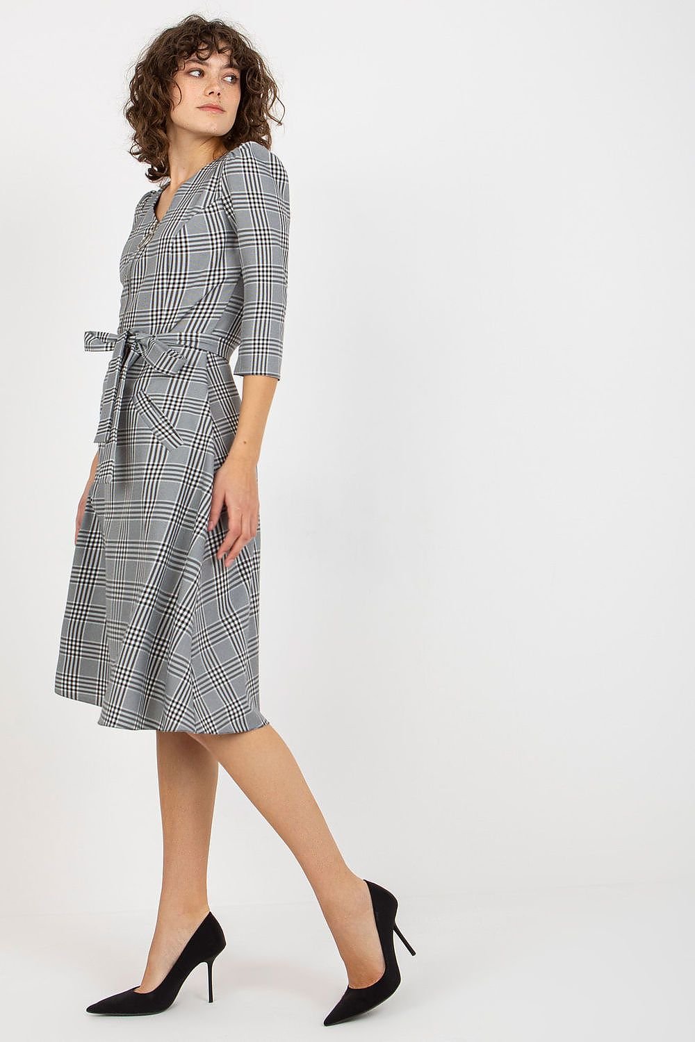 Tailored Checkered Waist Tie Dress