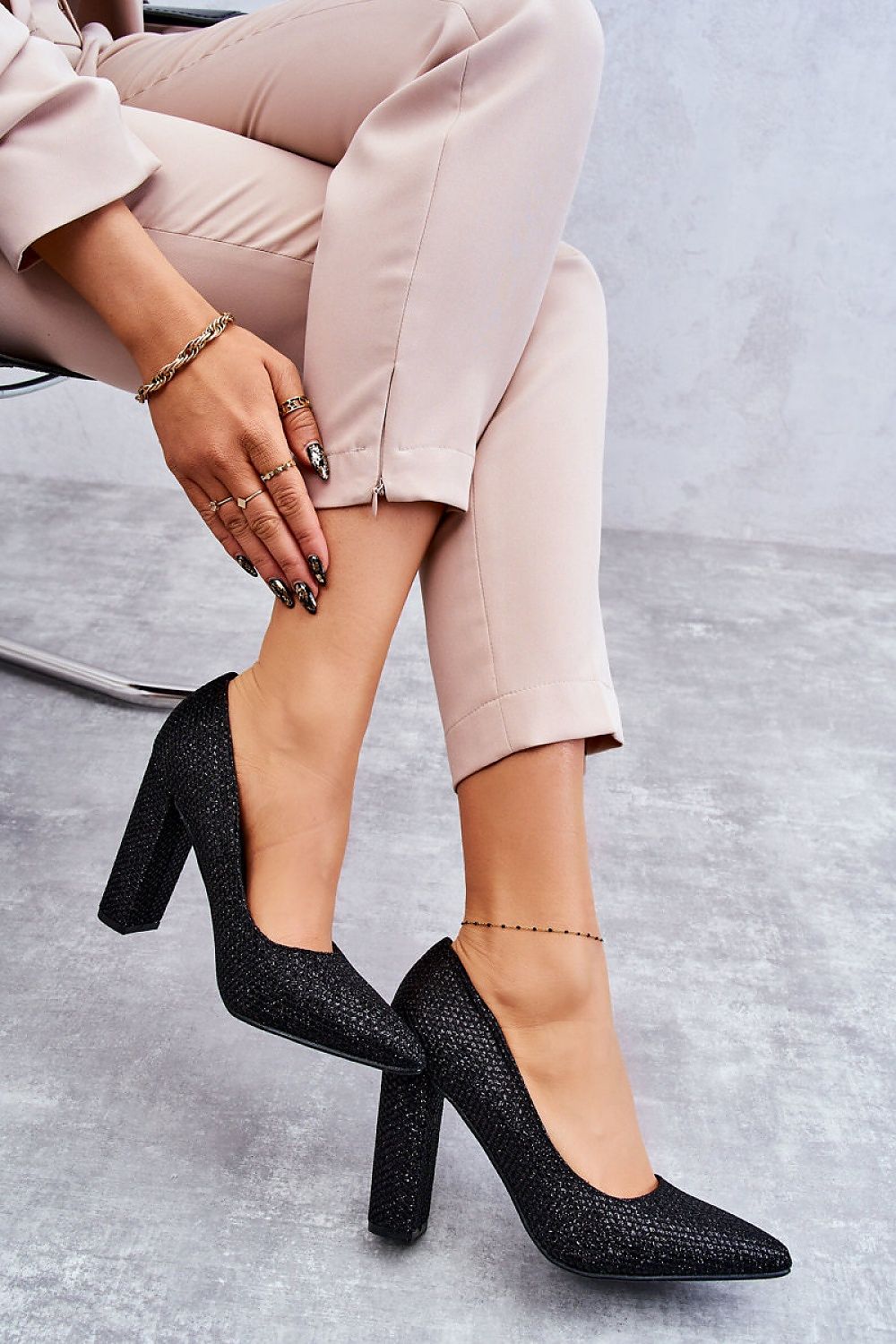 Elegant Weave Block Heel Pumps