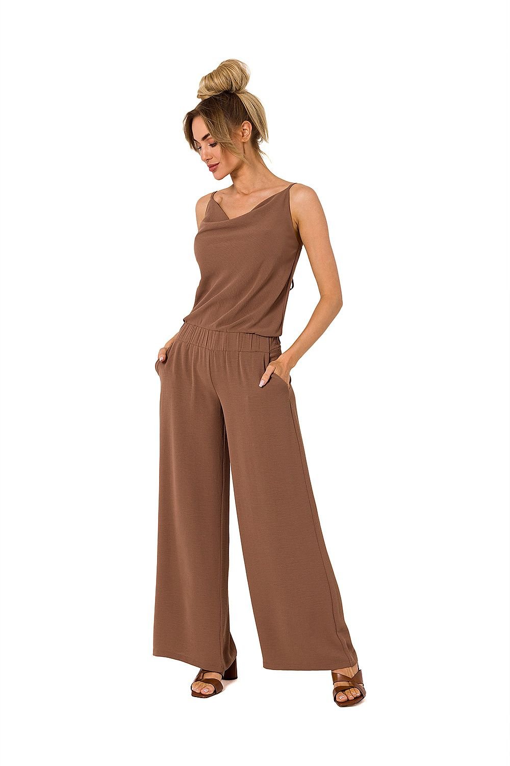 Draped Neckline Elegant Pantsuit