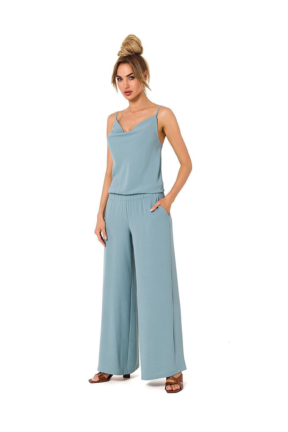 Draped Neckline Elegant Pantsuit