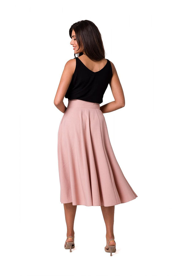 High-Waist Button Flare Midi Skirt