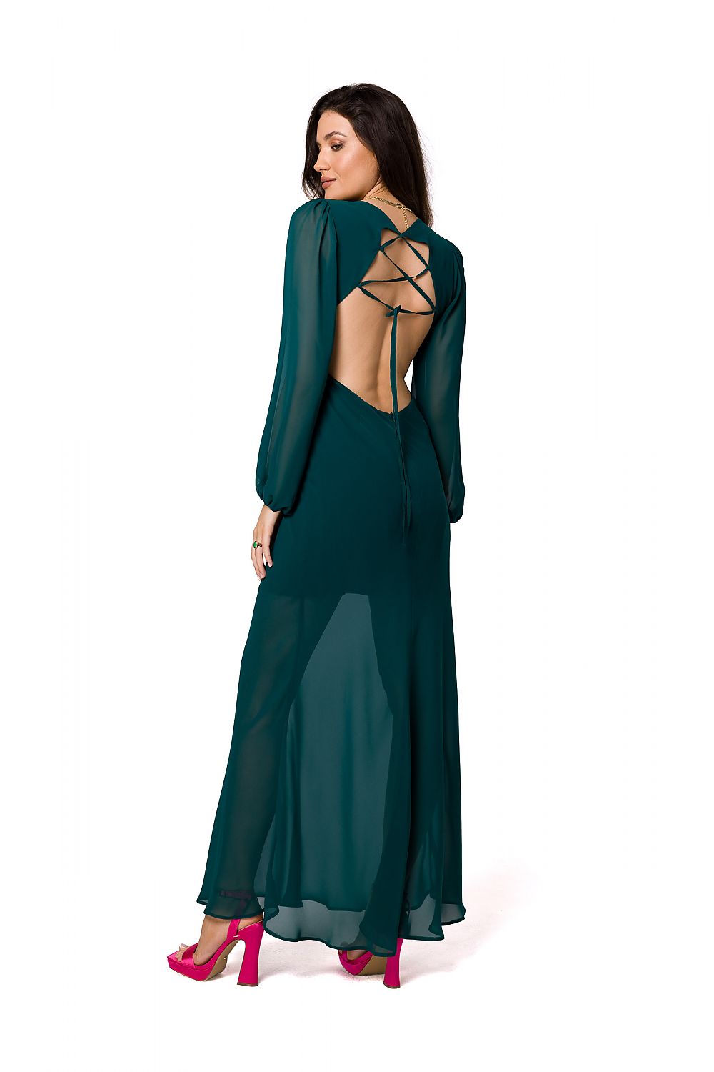 Chiffon Evening Dress with Open Back - Michelle & Kenza Co.